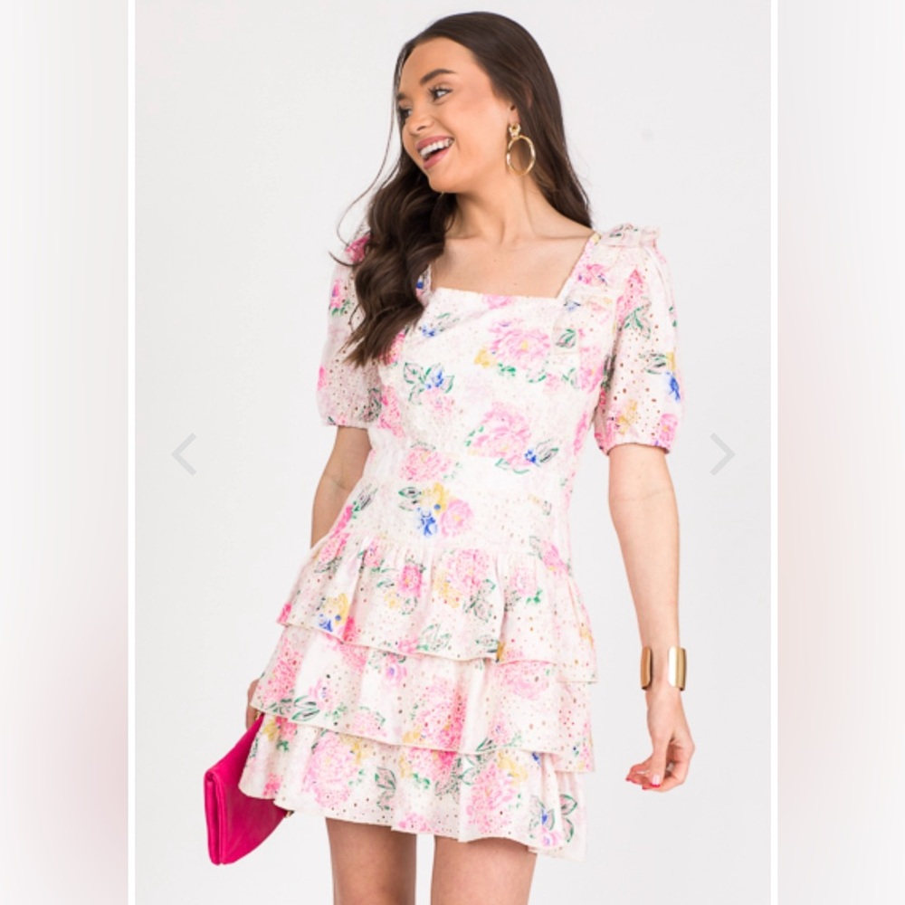 Adelyn Rae Kerry Pink Floral Eyelet Dress Medium